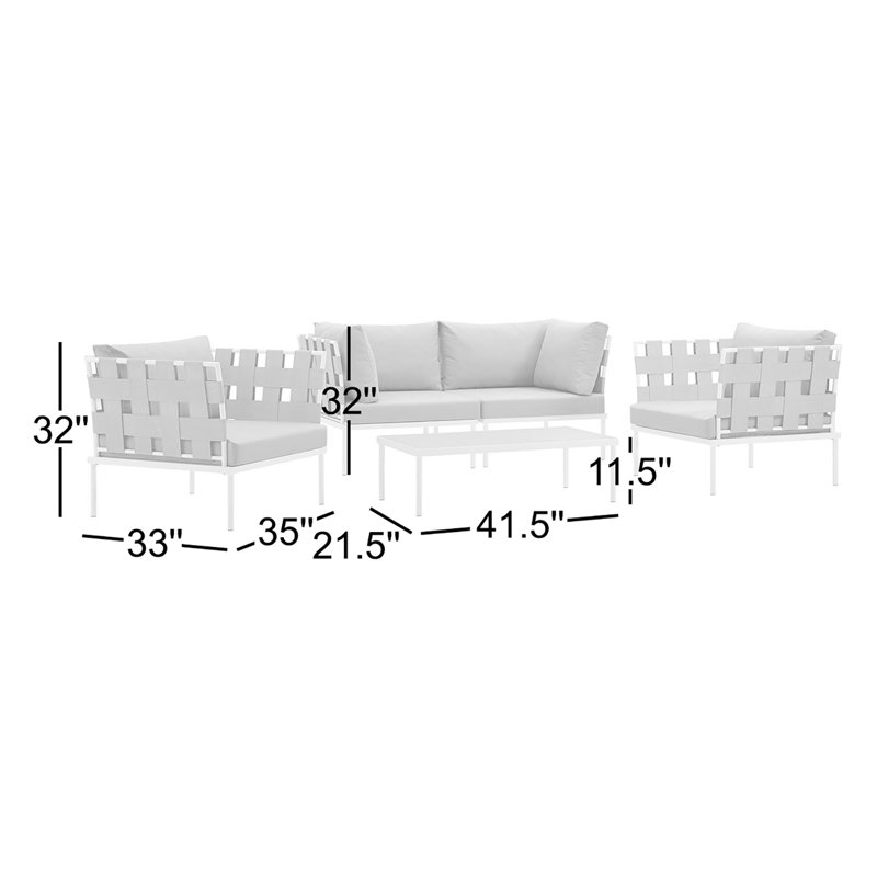 Modway Harmony 5 Piece Outdoor Patio Aluminum Sectional Sofa Set, Gray
