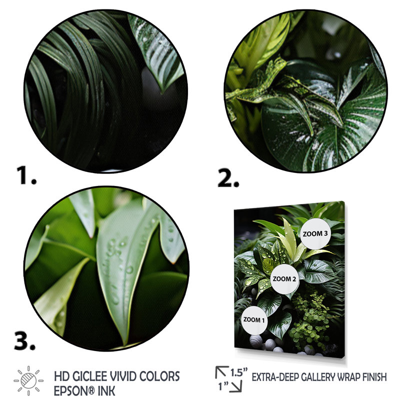 Plantes Botanical Oasis - reproduction d'art sur toile florale, Cadre photo noir, H 32 po x l 24 po x P 1 po