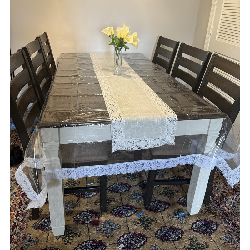 Nappe transparente en PVC avec bordure en dentelle, imperméable et résistante à l'huile, pour table à manger.