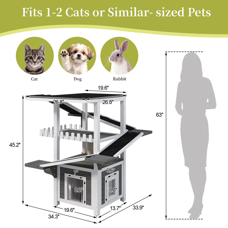 Tour pour arbre à chat 4 étages avec toit imperméable et 2 portes, White