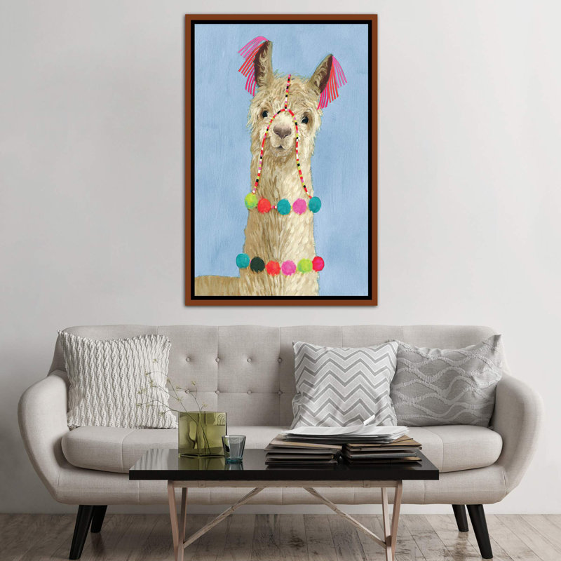 «Adorned Llama III», impression, H 26 po x l 18 po x 1,5 po, Toile avec cadre en bois classique