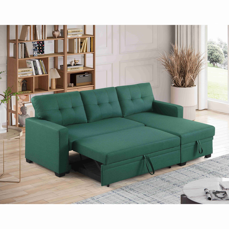 Canapé modulaire convertible rembourré avec méridienne coulissante, Vert
