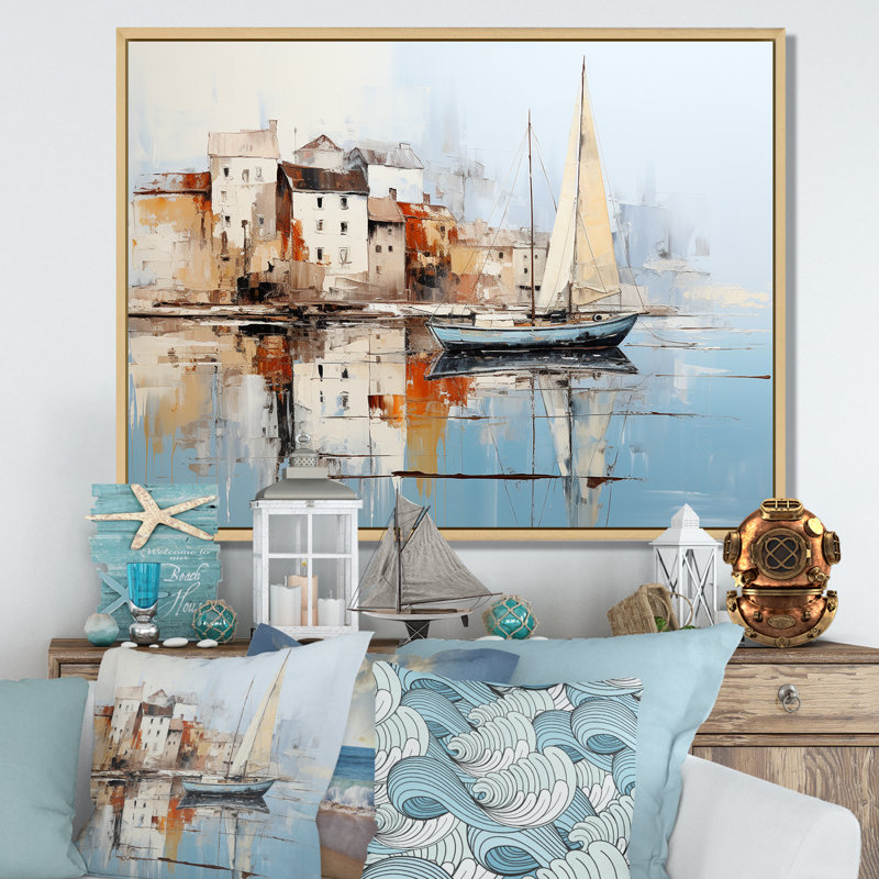 Minimalisme Port Perspectives - bateau, impressions d'art mural, Cadre naturel flottant, 34" H x 44" W
