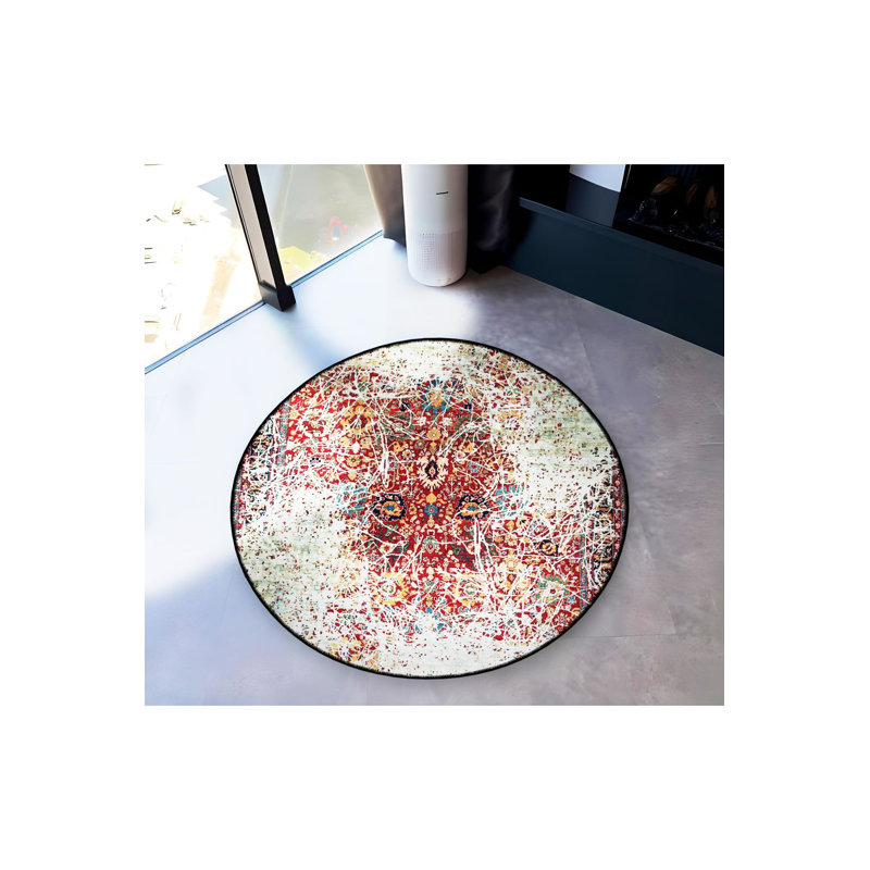 Tapis décoratif lavable à la machine beige, Rond 3 pi 3 po