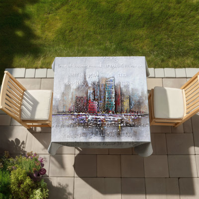 Cityscape Typography Relief Tablecloth | Gray Indoor Outdoor Decor
