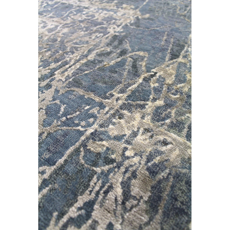Flight Damask Area Rug in Blue/Taupe/Silver, Rectangle 6' x 8'8"