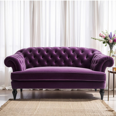 Causeuse Chesterfield en velours mauve foncé