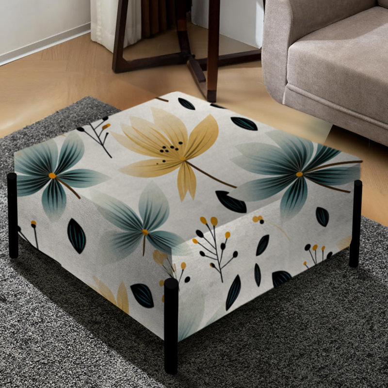 Grand repose-pieds carré bleu sarcelle à motif floral I Harmony
