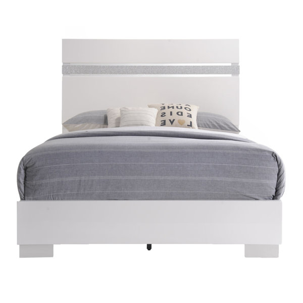 Plethoria Kontos White High Gloss Queen Panel Bed | Wayfair