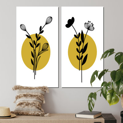«Botanical Flower Silhouette on Retro Colors IV», ensemble de 2 reproductions