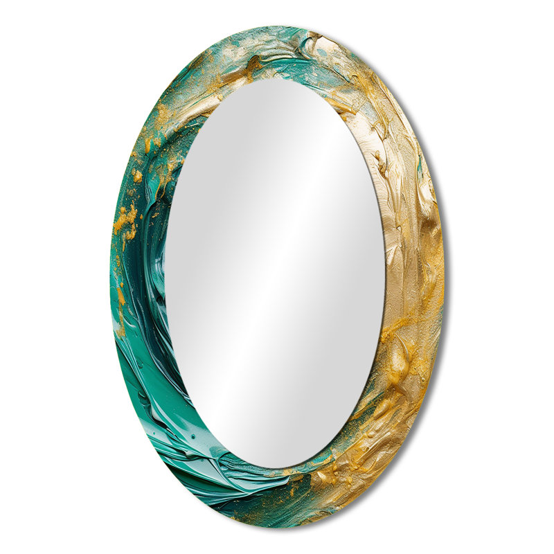 Peinture de vagues dorées tourbillonnantes - miroir mural ovale doré, 36 po x 24 po