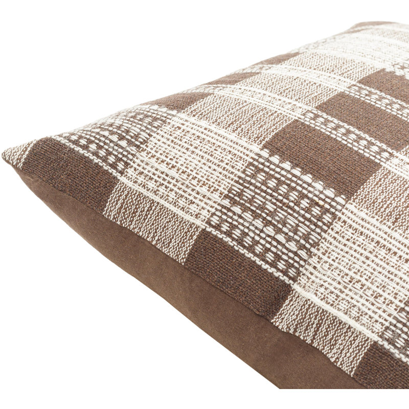 Myrna 20" Dark Brown and Ivory Wool Blend Plaid Pillow