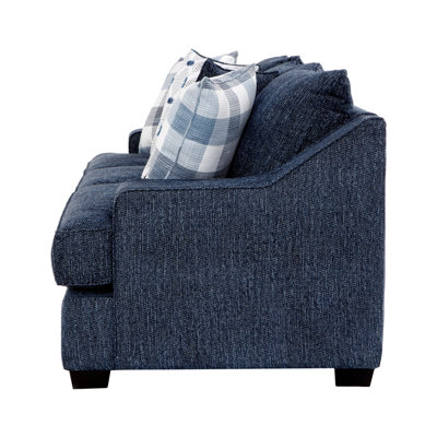 Sofa Marie avec coussins réversibles, coussins à carreaux, chenille bleue