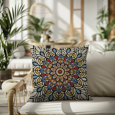 Oreiller carré réversible intérieur / extérieur Saanvi Mandala