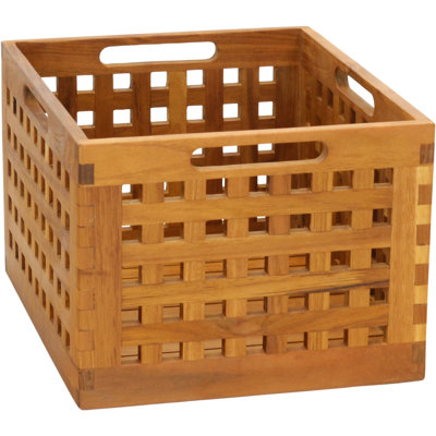 10" Tall Grate Medium Size Teak Storage Bin