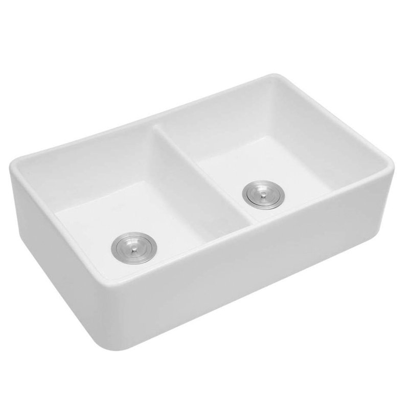 Évier de cuisine à double cuve avec crépine en argile réfractaire L 32 po x l 20 po Fireclay
