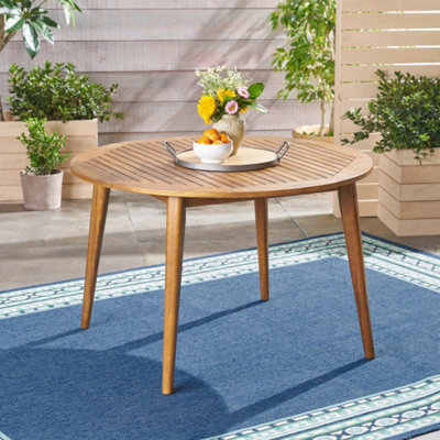 47.25 Inch Round Acacia Wood Dining Table with Teak Finish for Indoor and Outdoor Use, Durable and Stylish