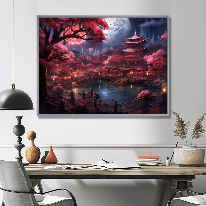Japon, terre du Samouraï III - Japon, art mural, H 30 po x l 40 po x P 1,5 po, Encadrement argenté