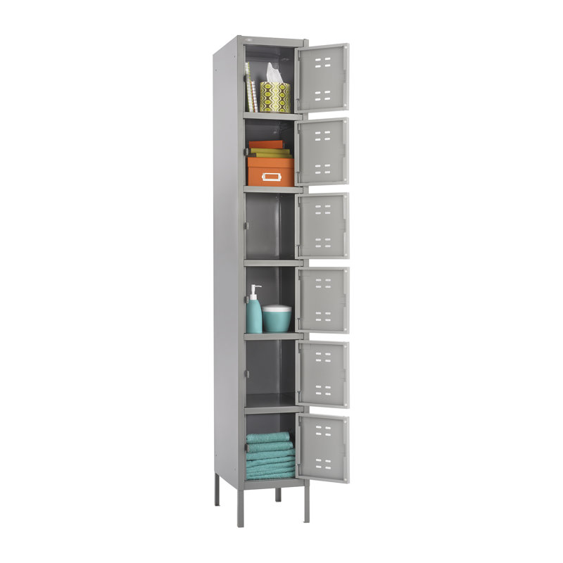Tall Two-Tone Gray Steel Office Locker with 6 Compartments