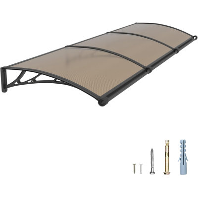 Large Drainage Grooves Window Awning Door Canopy 5mm Polycarbonate Hollow Panel Seamless One-Piece Curved Canopy for Porch Deck Patio Outdoor DIY Store Front Weatherproof Protection 40"D x 120" W Brown