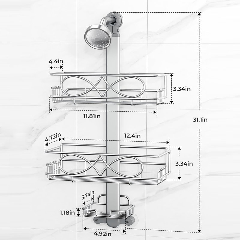 2 Tier Height Adjustable Shower Caddy, Anti - Swing, Rustproof, with Soap Box