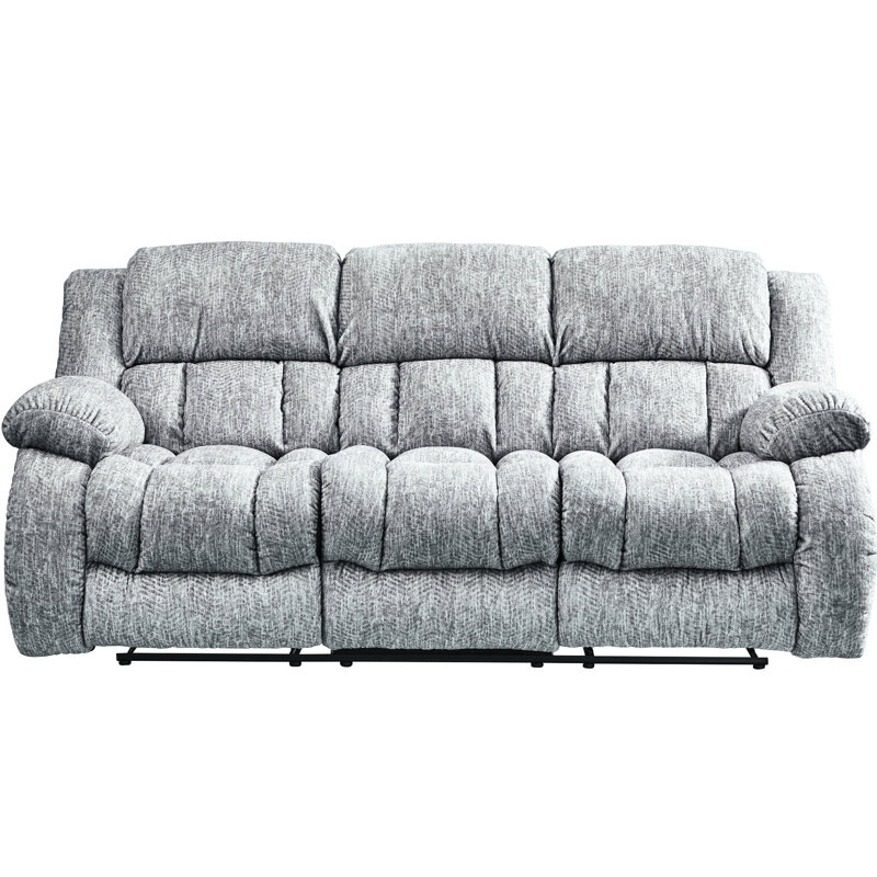 Fauteuil inclinable et rembourré gris, structure en bois, fonction manuelle, chaise longue rembourrée surdimensionnée, coussins de siège fixes, paire de coussins de glisse en douceur, revêtement en microfibre, métal et