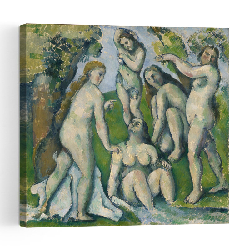 Cinq Baigneuses, 1885-1887, impression d'art abstrait impressionniste contemporain représentant un paysage arboré