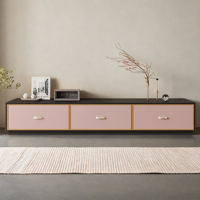 Meuble télé en bois de style nordique avec fond fermé, H 15,75 po x L 78,74 po x l 15,75 po, Noir / Rose