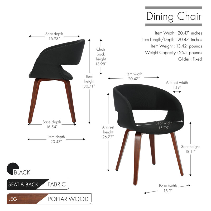 Blythers Fabric Mid-Century Dining Chair, Black
