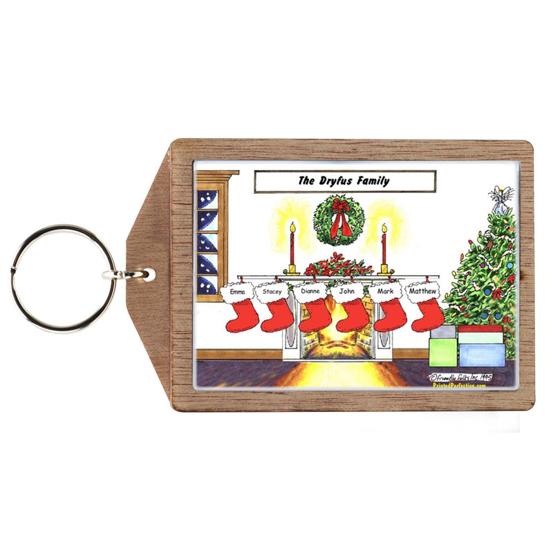 Chaussette de Noël personnalisée - 6 porte-clés en bois, Oui