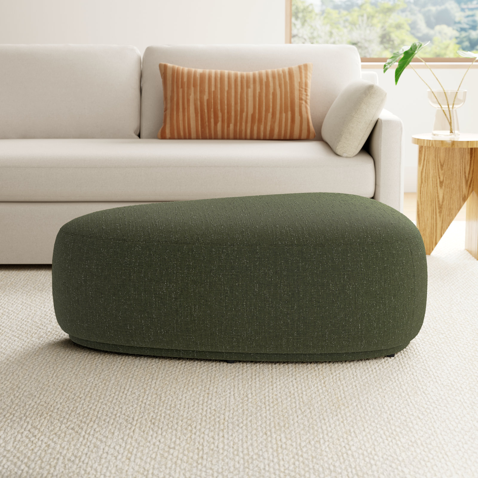 Adna 44'' Triangular Upholstered Ottoman, Mellow Forest Green Boucle