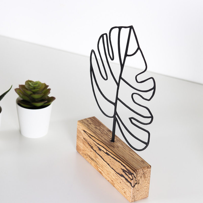 Elegant Decorative Object, Black Metal Design, 6.7 x 11.0 x 1.4 inches | 100% Metal Construction (2 mm Thick) with Sturdy Wooden Base | Modern Home Decor Accent for Living Room & Office, Stylish & Durable