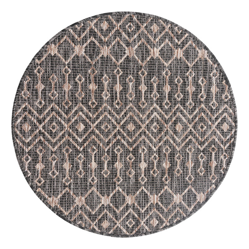 Tapis intérieur / extérieur gris anthracite Leyla, Rond 3 pi 3 po