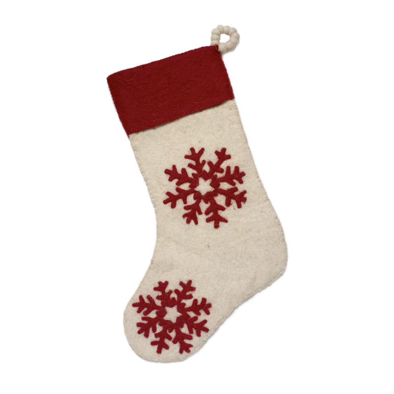Christmas Stocking with Red Snowflakes on Cream