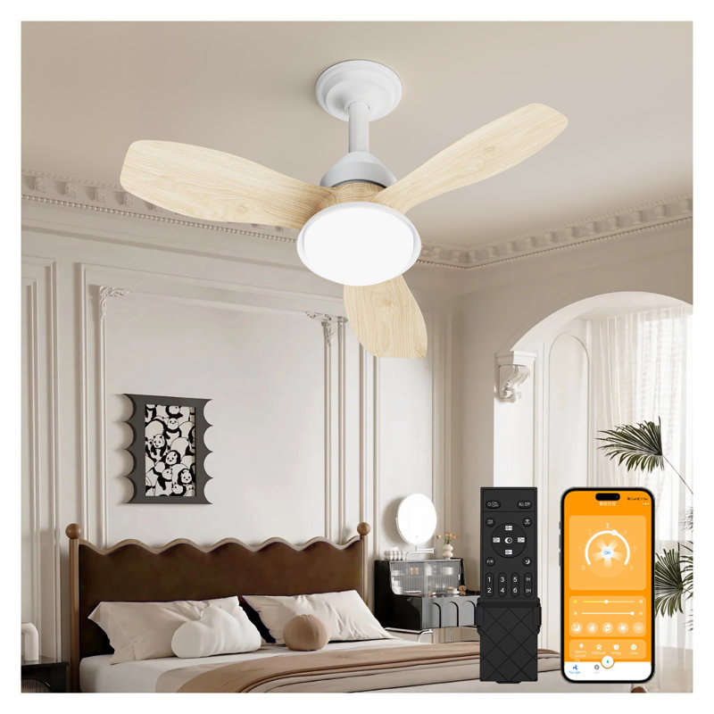 Ventilateur de plafond 24,4 pouces à grain de bois moderne avec lumière, moteur à courant continu à 6 vitesses