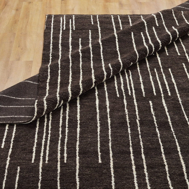 Urban Ridge Wool Hand Knotted Area Rug in Espresso Lines, Rectangle 8' x 10'