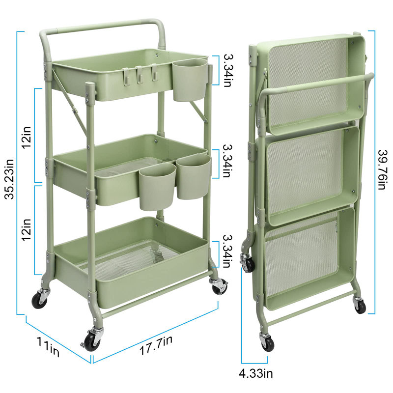 34'' H x 15'' W Utility Cart with Wheels, Green