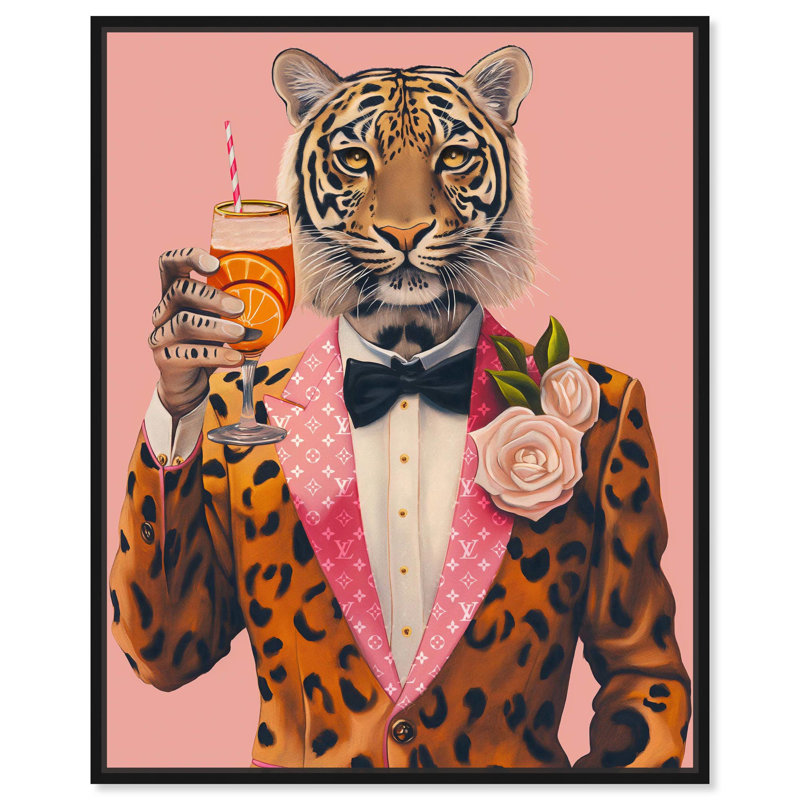 «Tiger Bellini», art mural Glam, Cadre flottant noir, H 25 po x l 21 po