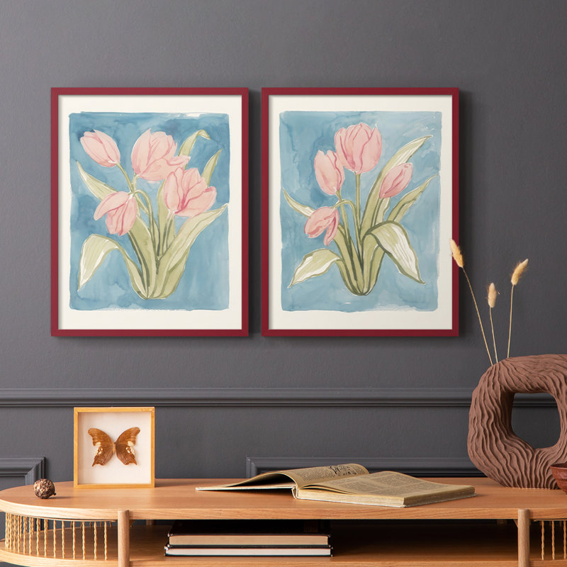 Tulipe, aquarelle, croquis I - reproduction encadrée de qualité supérieure - prête à être accrochée - aucun clou requis - aucun clou requis