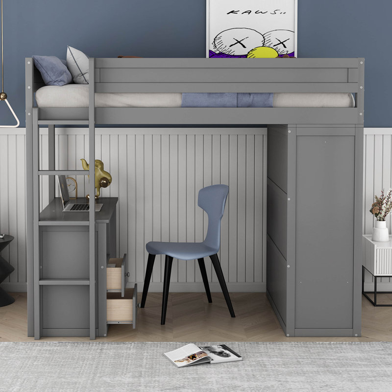 Ieishia Kids Loft Bed, Twin, Gray