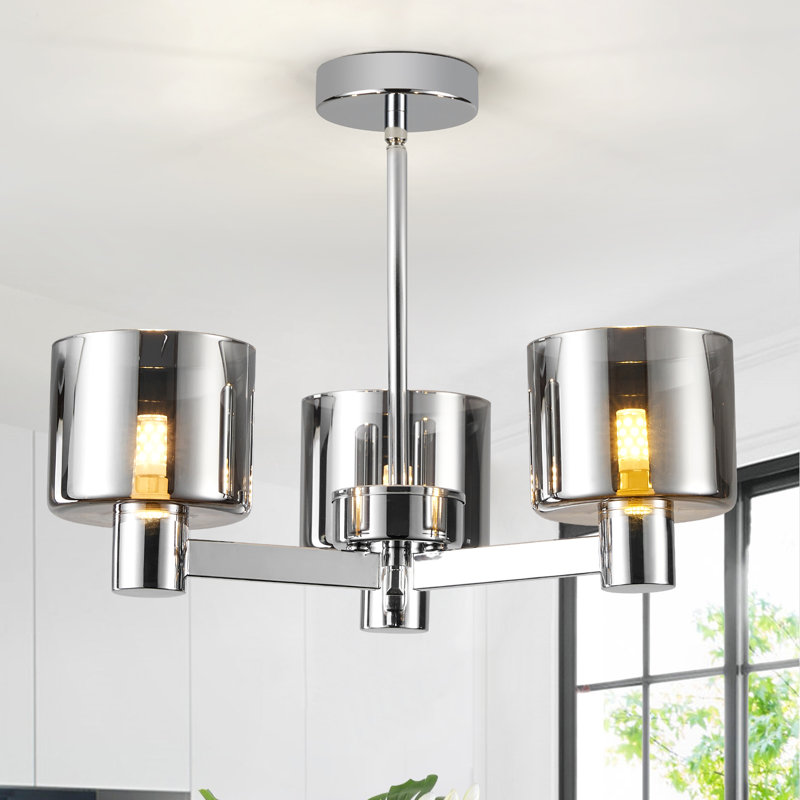 Glass Semi Flush Mount, Chrome, 3 Lights, Grey