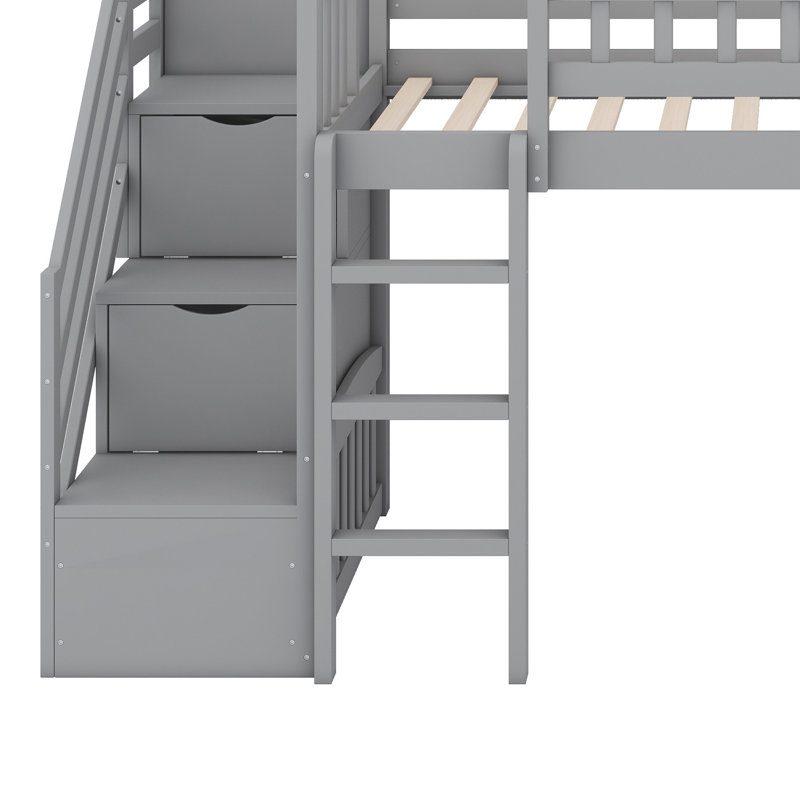 Space-Saving Stairway Loft Bed, Gray