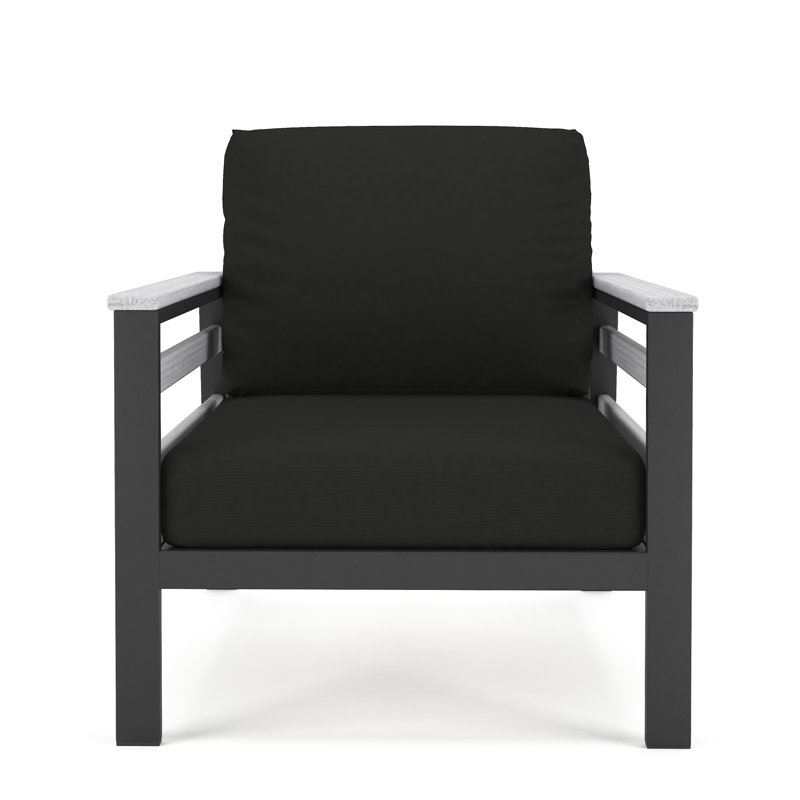 Chaise de patio avec coussins Sunbrella® Townsend, Toile Sunbrella® noir, Blanc / gris foncé