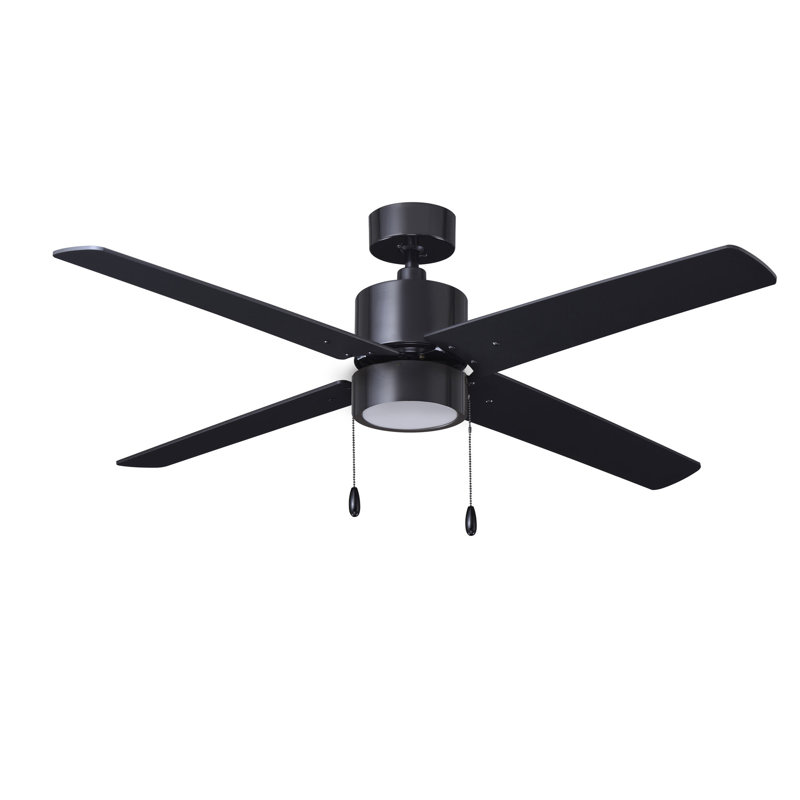 Borges 52" 4-Blade Indoor Ceiling Fan, Black, Black