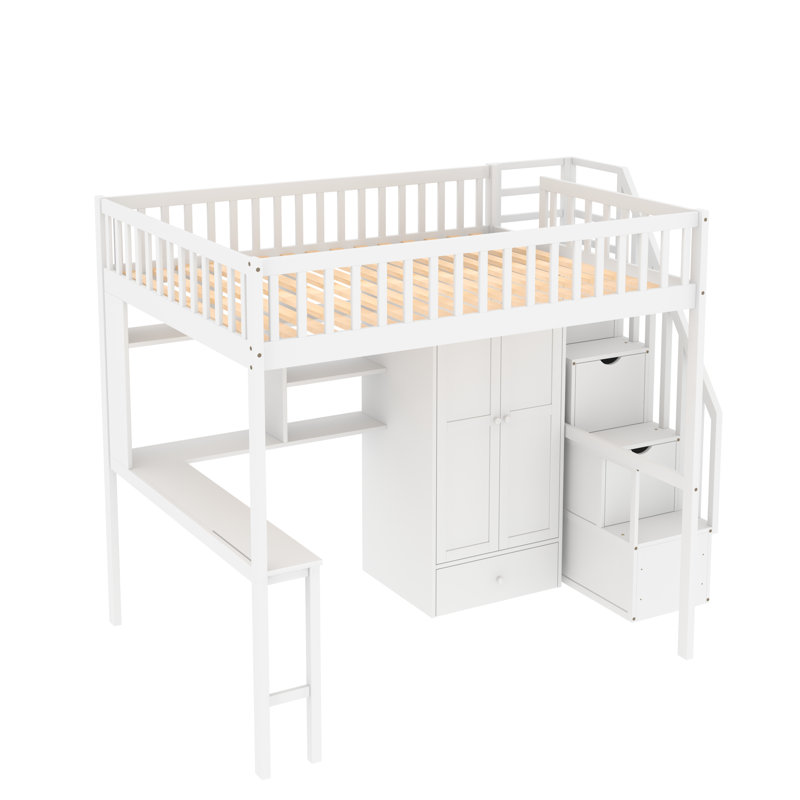 Giacopo Kids Full Loft Bed with Drawers, White