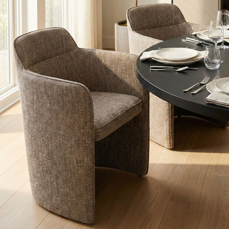 18.5" Seat Height Upholstered Fabric Dining Armchair, Light Brown
