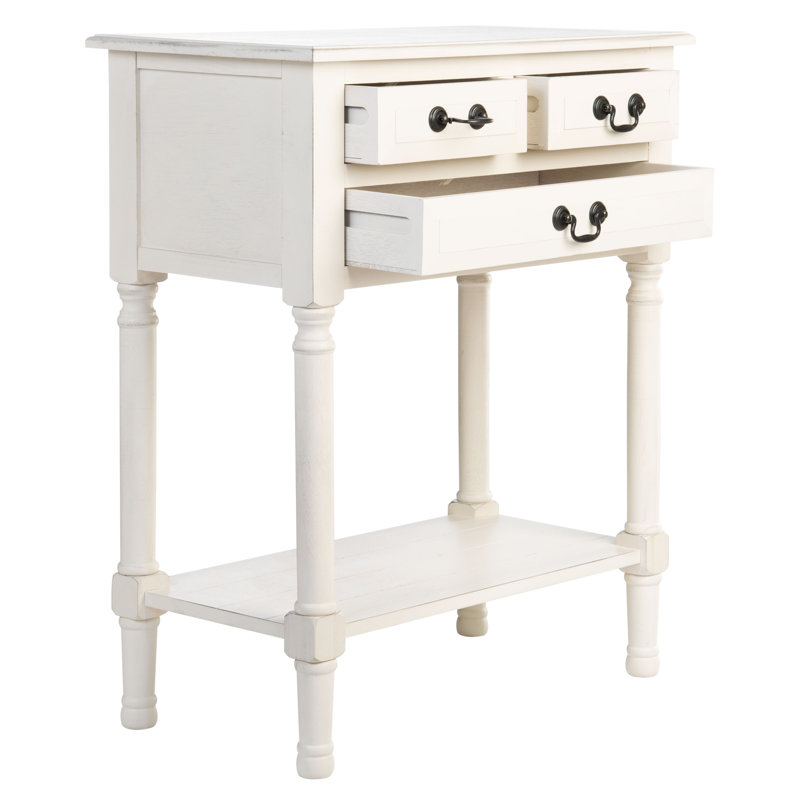 Rustic 23.5'' Rectangular Console Table – Durable Solid Wood with 3 Drawers and Turned Legs Storage, Distressed White