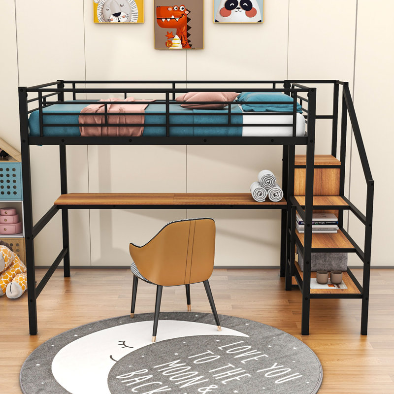 Thibaud Full Loft Bed with Built-in-Desk by Harriet Bee, Black