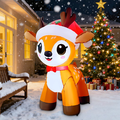4.7 FT Christmas Inflatable Reindeer Wearing Hat with Built-in LED Lights