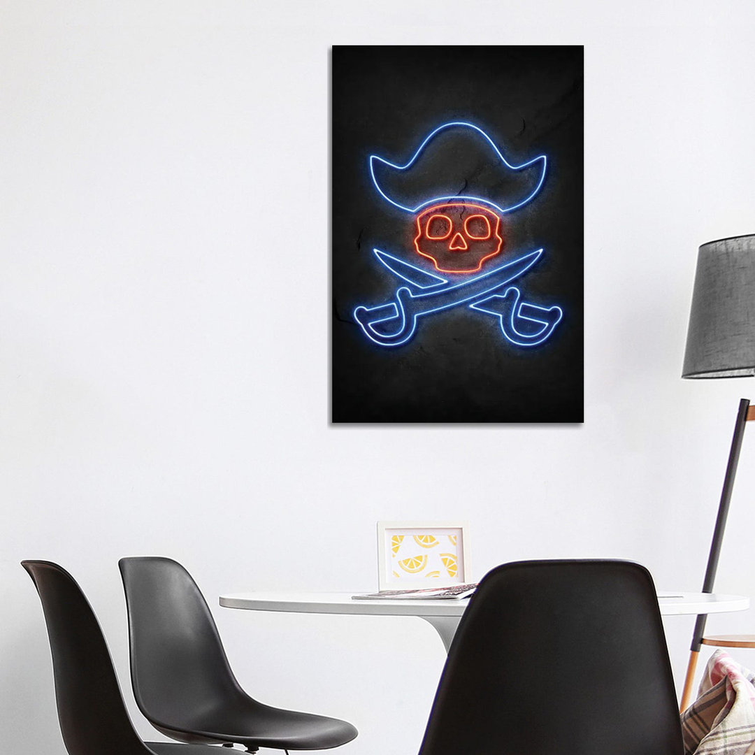 Pirate Skull Neon by Durro Art - Wrapped Canvas Print